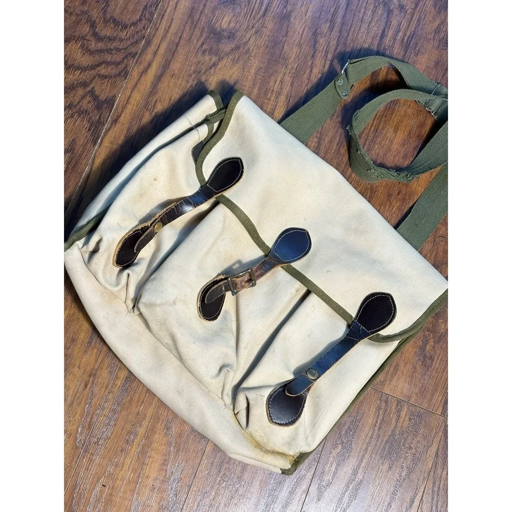 Vintage Tan Leitz Canvas Leather Messenger Bag Camera Bag Utility Grunge